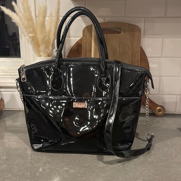 Grace Adele Black Patent Leather Purse with Strap - Picture 1 of 11